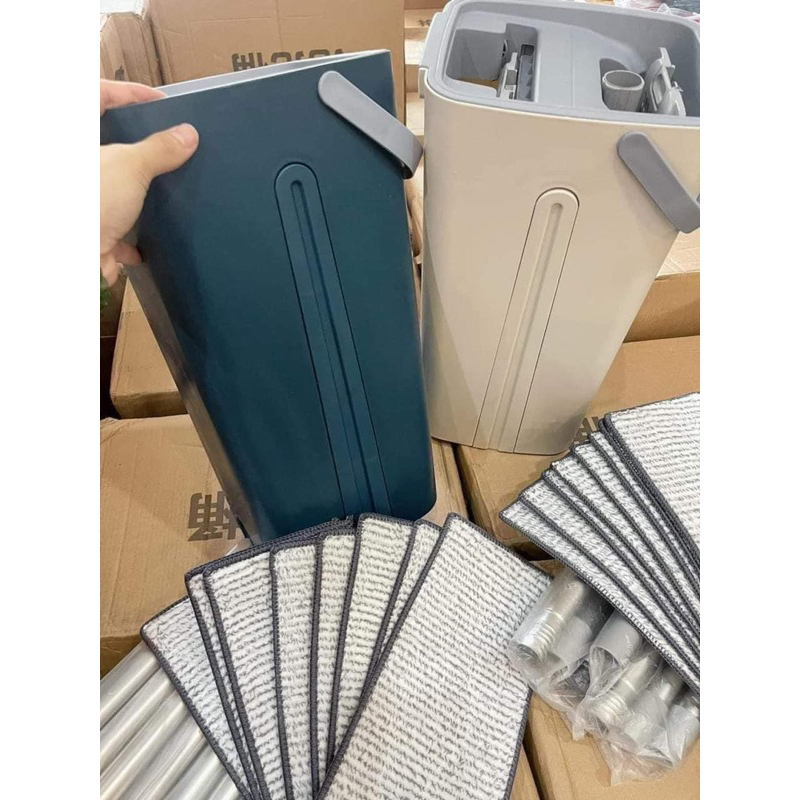 Bộ cây lau nhà tự vắt thông minh 2 cây lau tặng kèm 8 bông lau kèm thùng vắt lau sạch mọi ngóc ngách