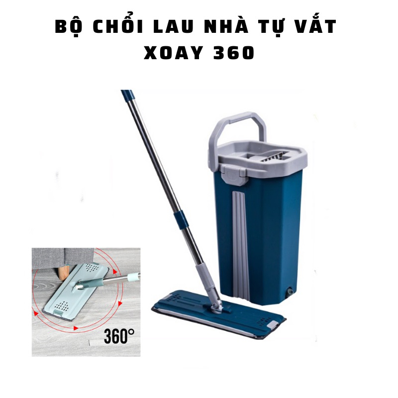 Bộ cây lau nhà tự vắt thông minh 2 cây lau tặng kèm 8 bông lau kèm thùng vắt lau sạch mọi ngóc ngách