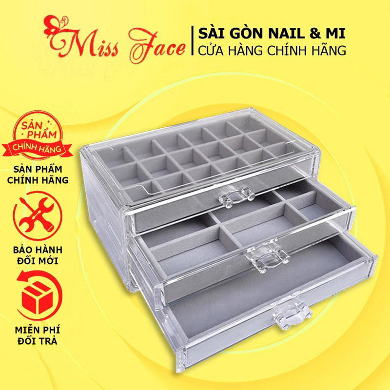 Khay nhung 3 tầng đựng charm đá