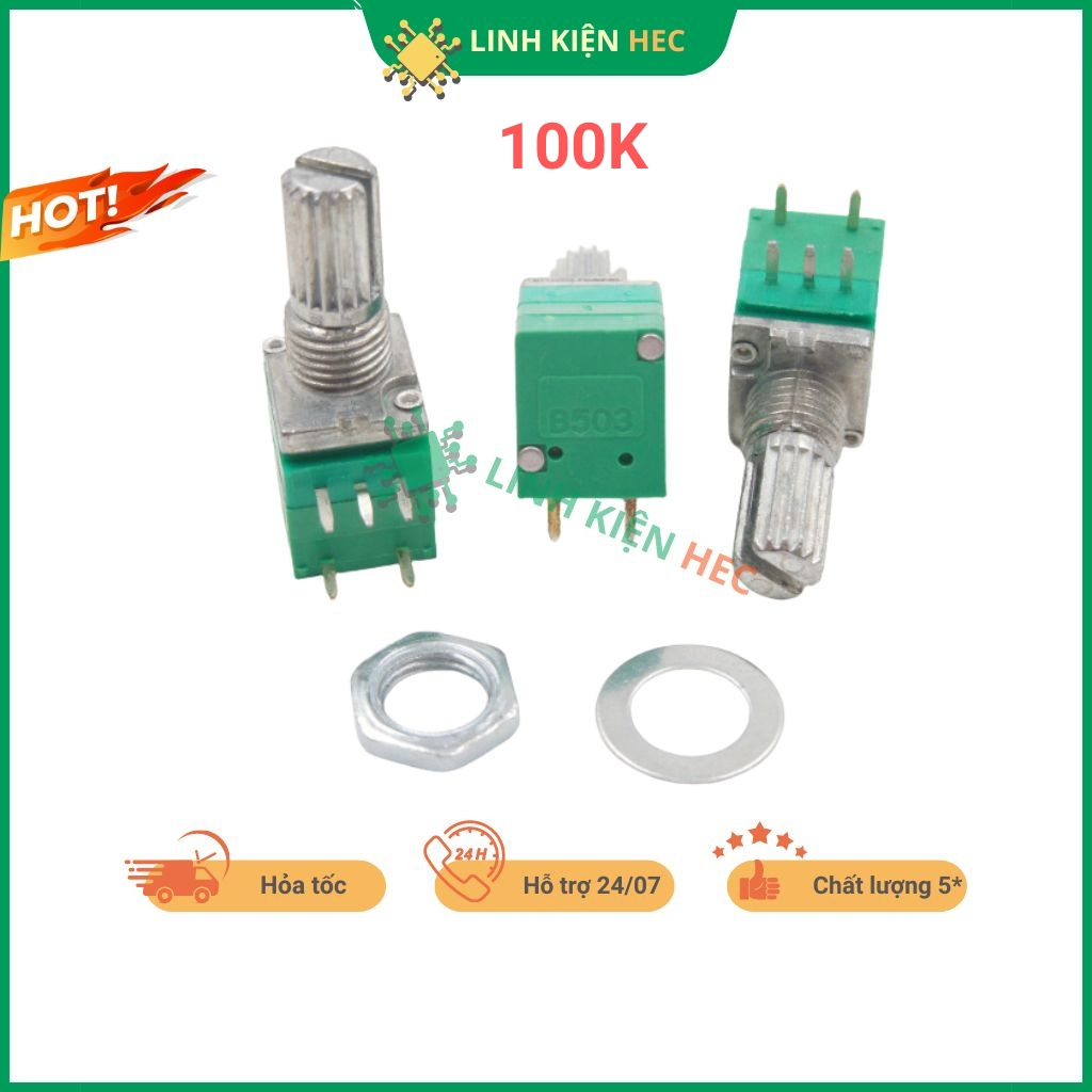 Chiết áp công tắc đơn xanh 5 chân RV097NS 100K linh kiện hec