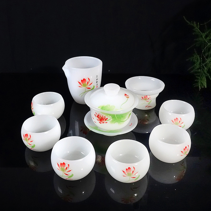Bộ Ấm Chén Ngọc Cao Cấp Dùng Thưởng Trà Kèm Vao Li Làm Quà Tặng Sang Trọng