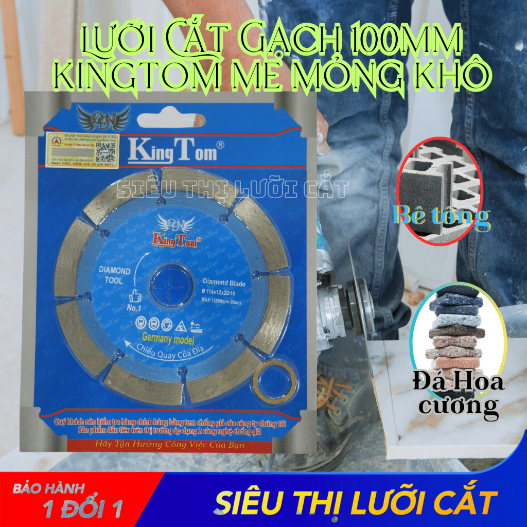 Đĩa Cắt - Lưỡi Cắt Gạch 100mm KingTom Me Mỏng Khô - Cắt Siêu Ngọt