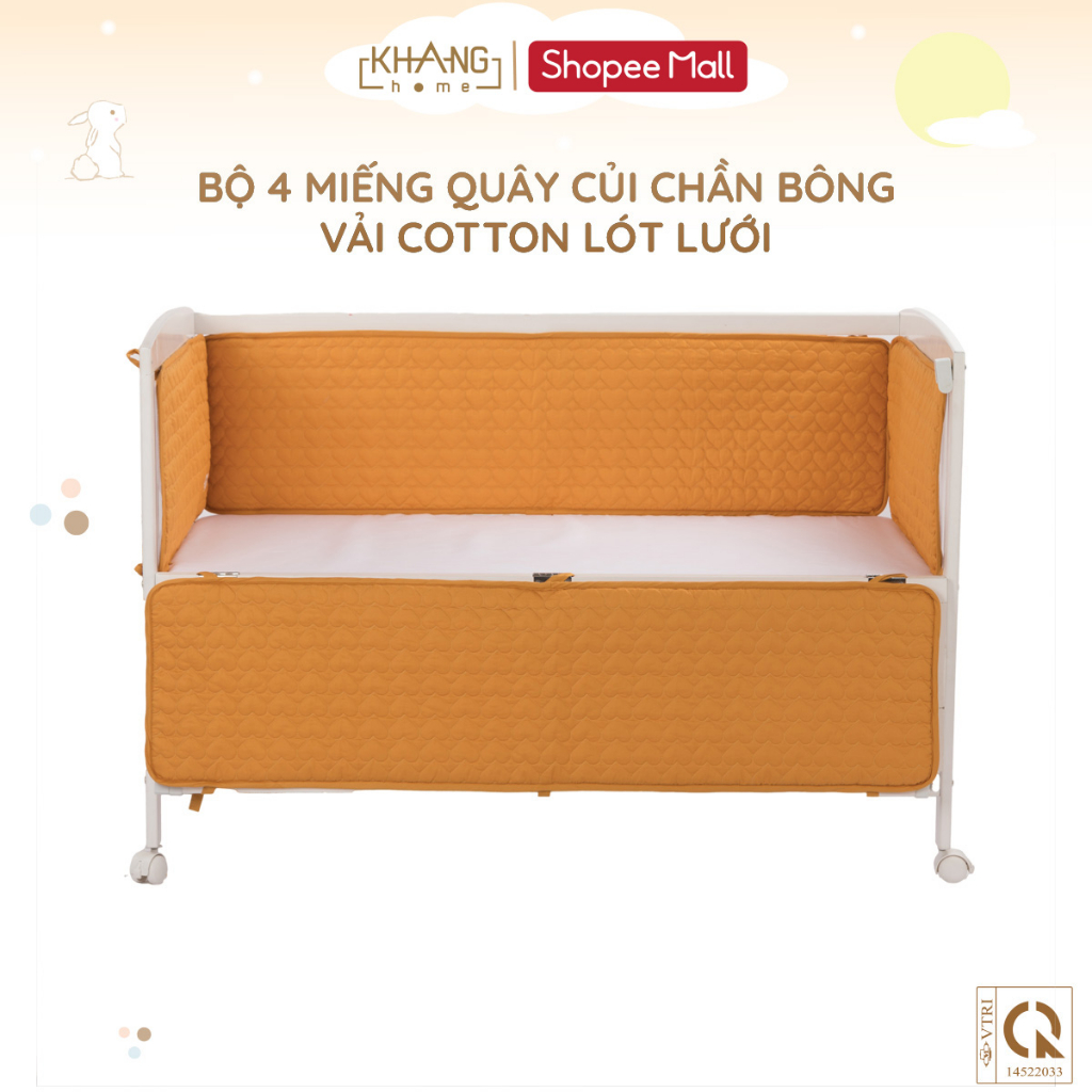 Bộ 4 Miếng Quây Cũi Chần Bông Vải Cotton Lót Lưới Khang Home