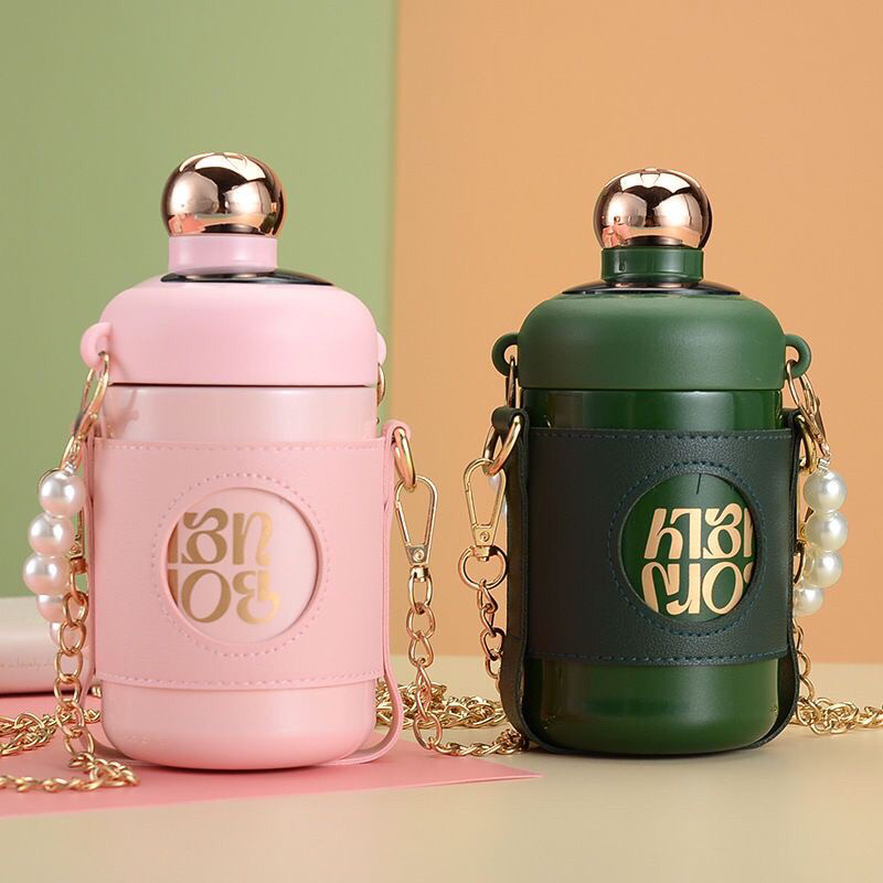 Bình Nước 420ml Bằng Thép Không Gỉ 316 Cách Nhiệt Có Ống Hút Tiện Dụng Cho Học Sinh