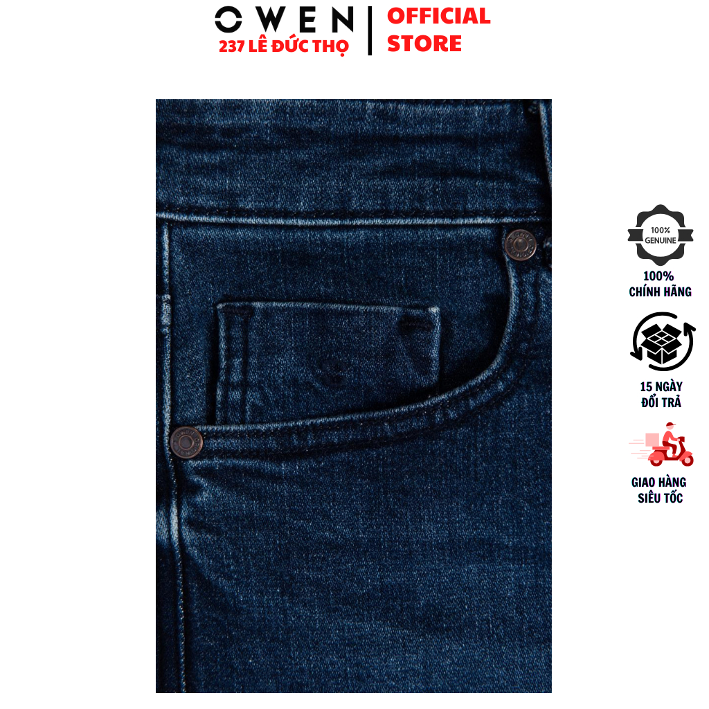 Quần jean nam Owen QJS230156 quần bò hàng hiệu màu xanh trung chất liệu cotton denim cao cấp form slim fit ôm vừa