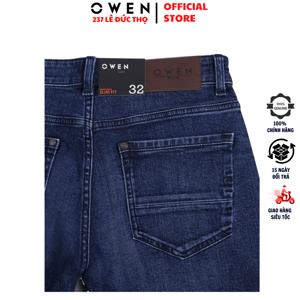 Quần jean nam Owen QJS230156 quần bò hàng hiệu màu xanh trung chất liệu cotton denim cao cấp form slim fit ôm vừa