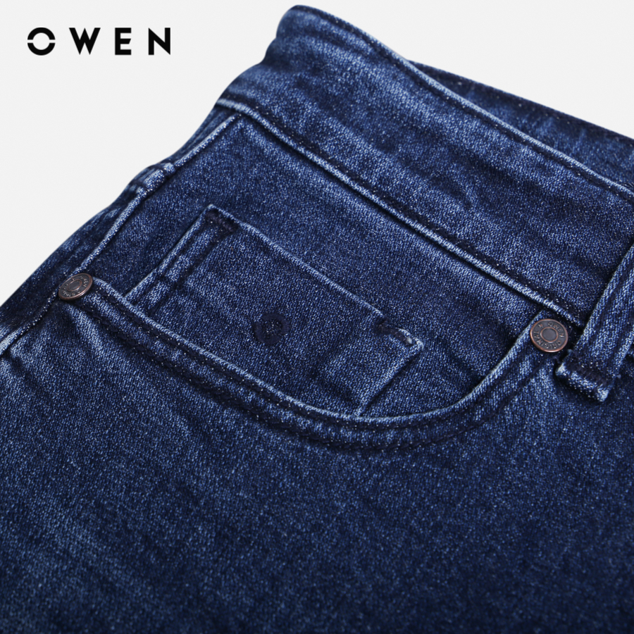 Quần jean nam Owen QJS230156 quần bò hàng hiệu màu xanh trung chất liệu cotton denim cao cấp form slim fit ôm vừa