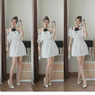 Đầm trắng thời trang nữ chất vải cotton lạnh phối voan lụa,
