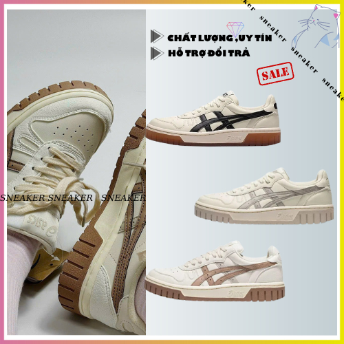 Giày Sneaker Asics Court MZ Cream Black Gum 3 màu 2023, Giày thể thao nam nữ Asics cổ thấp phối màu nâu dành cho nam nữ