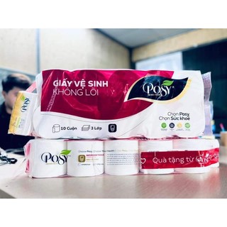 Giấy vệ sinh Posy 10 cuộn 3 lớp cao cấp có lõi-  không lõi khuyến mại giấy ăn