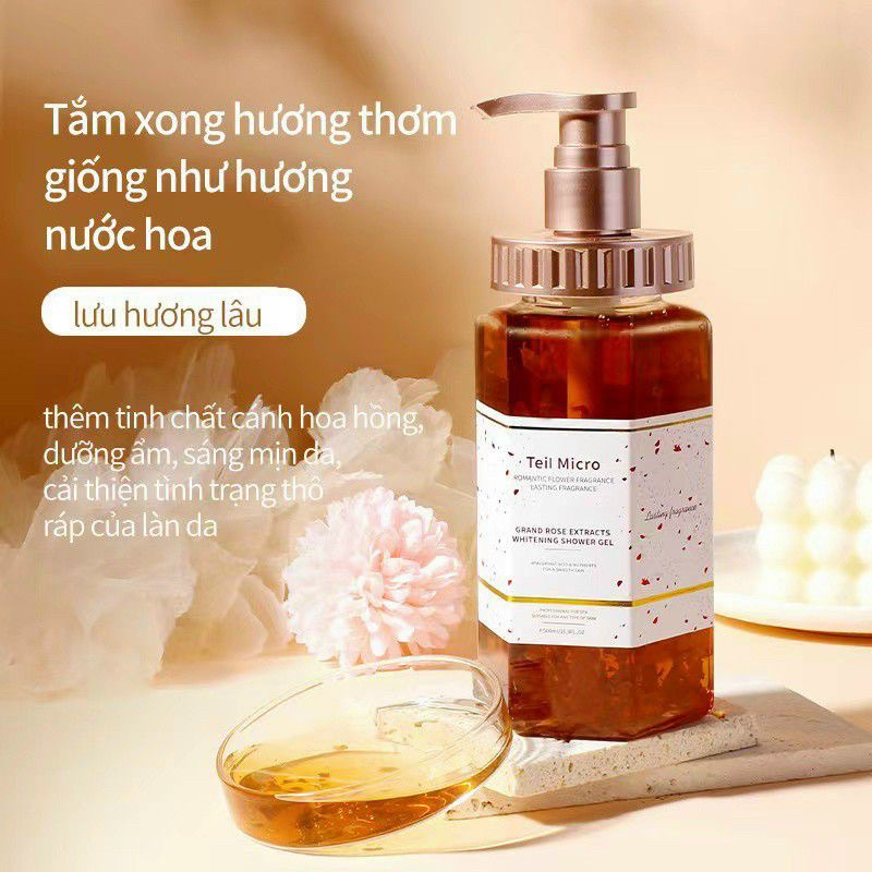 Sữa tắm trắng da hương nước hoa cánh hoa hồng Teil Micro 500Ml