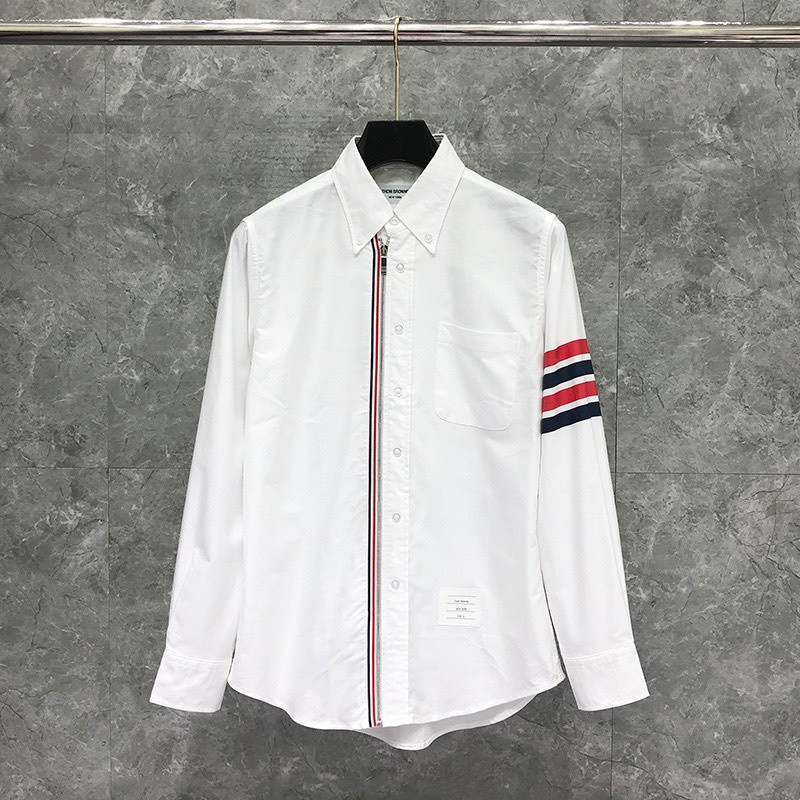 Áo Sơ Mi Thom Kẻ Sọc Ngang Tay Thiết Kế Khóa Kéo Chắc Chắn Sang Trọng