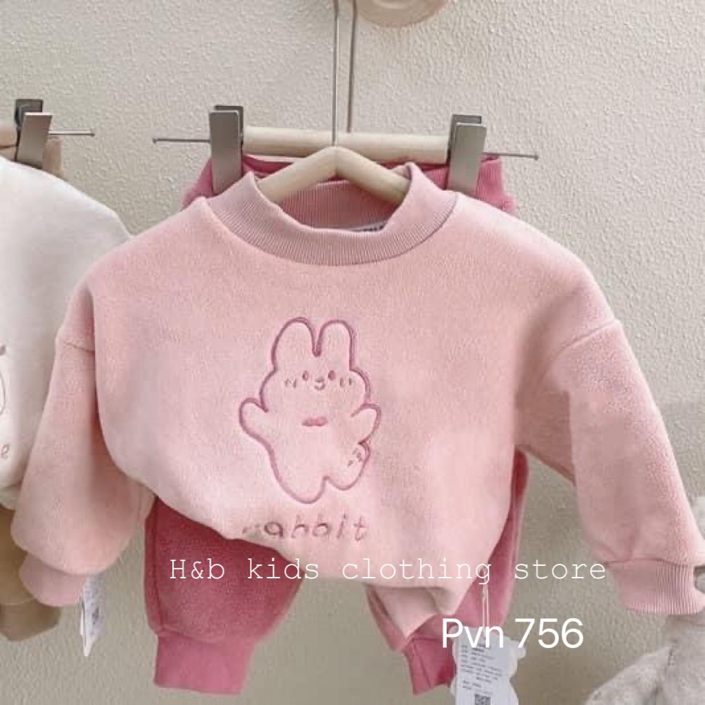 Bộ thu đông cho bé trai bé gái , set bộ quần áo cotton zip lông 2 mặt thỏ- hưu cho bé trai bé gái.