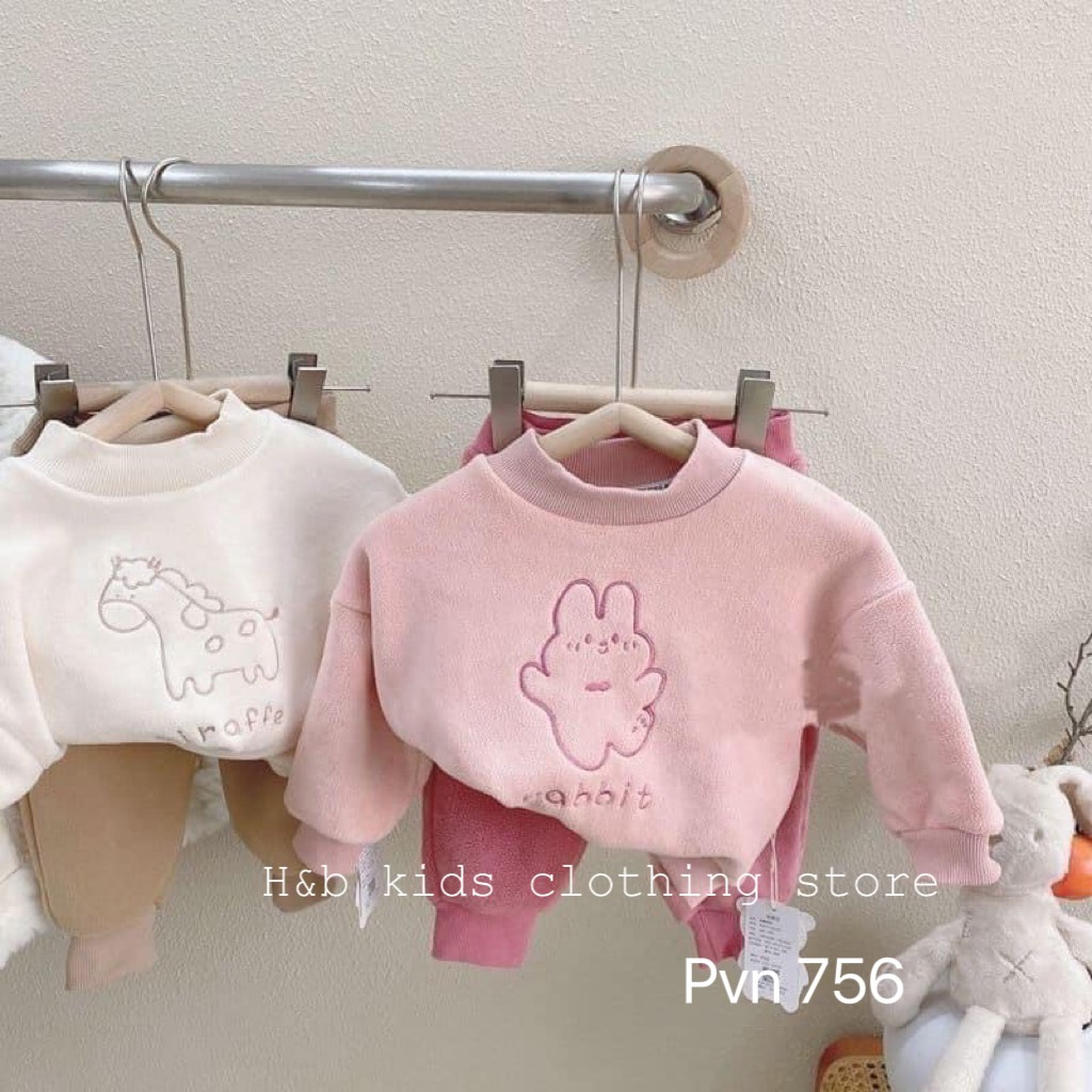 Bộ thu đông cho bé trai bé gái , set bộ quần áo cotton zip lông 2 mặt thỏ- hưu cho bé trai bé gái.