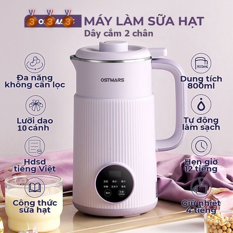 Máy Làm Sữa Hạt, Máy Nấu Sữa Hạt 800ml - 8 Chức Năng Xay Nấu Tiện Lợi - 600W BH 12Tháng