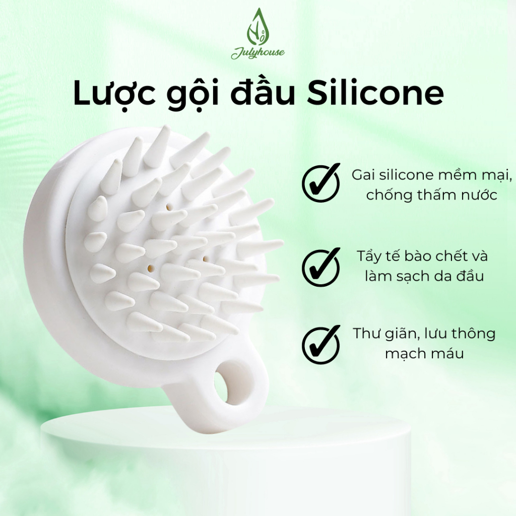 Lược gội đầu Silicone mềm màu trắng Julyhouse làm sạch da đầu