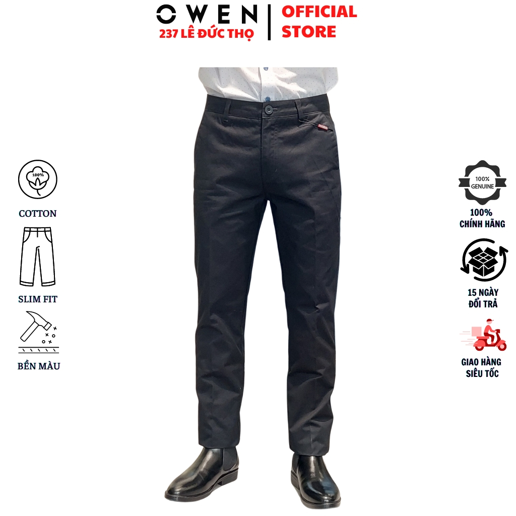 Quần kaki nam form slim fit ôm nhẹ QKSL221204 màu đen trơn khaki hàng hiệu chất thô cotton cao cấp mềm mát thấm hút