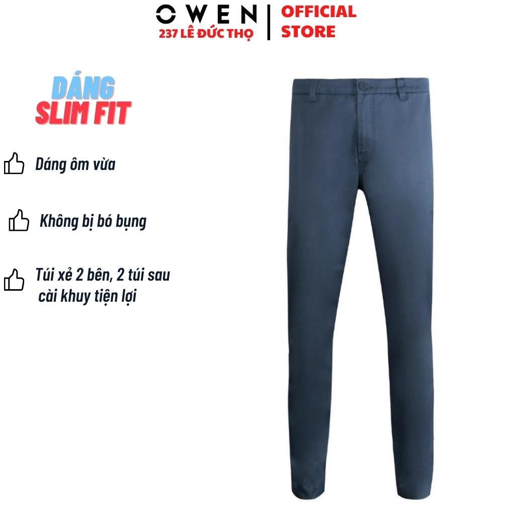 Quần kaki nam form slim fit ôm nhẹ QKSL221207 màu xanh blue khaki hàng hiệu chất thô cotton cao cấp mềm mát thấm hút