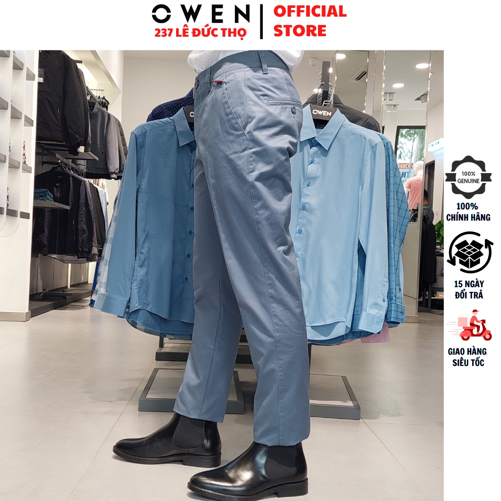 Quần kaki nam form slim fit ôm nhẹ QKSL221207 màu xanh blue khaki hàng hiệu chất thô cotton cao cấp mềm mát thấm hút