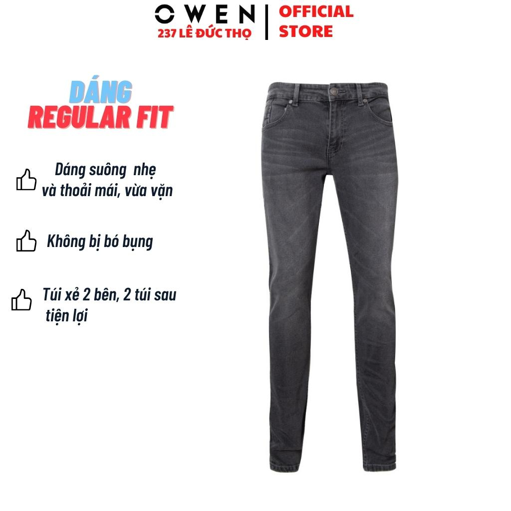 Quần jean nam cao cấp chính hãng Owen QJSL220285 màu xám đậm vải bò denim cotton bền đàn hồi tốt dáng slim fit ống côn