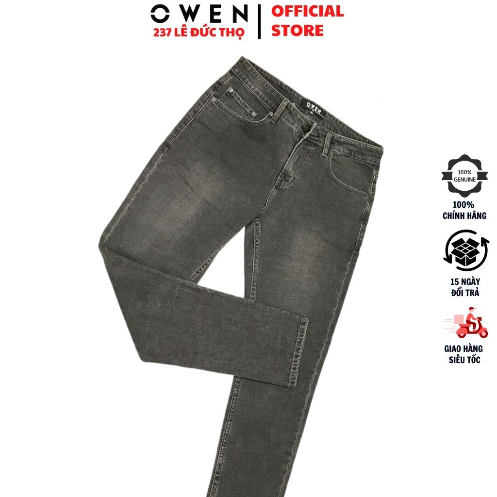 Quần jean nam cao cấp chính hãng Owen QJSL220285 màu xám đậm vải bò denim cotton bền đàn hồi tốt dáng slim fit ống côn