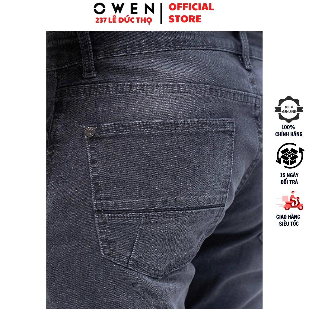 Quần jean nam cao cấp chính hãng Owen QJSL220285 màu xám đậm vải bò denim cotton bền đàn hồi tốt dáng slim fit ống côn