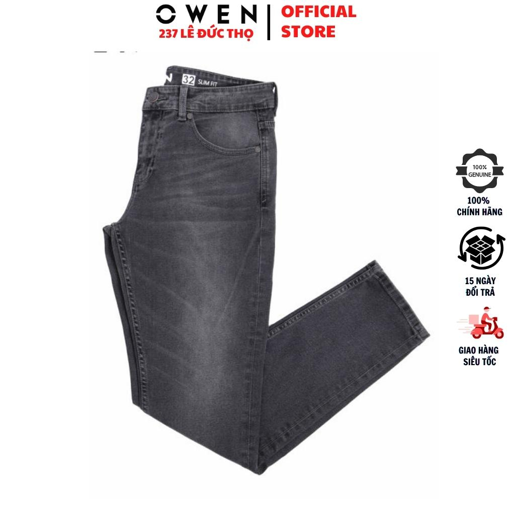 Quần jean nam cao cấp chính hãng Owen QJSL220285 màu xám đậm vải bò denim cotton bền đàn hồi tốt dáng slim fit ống côn