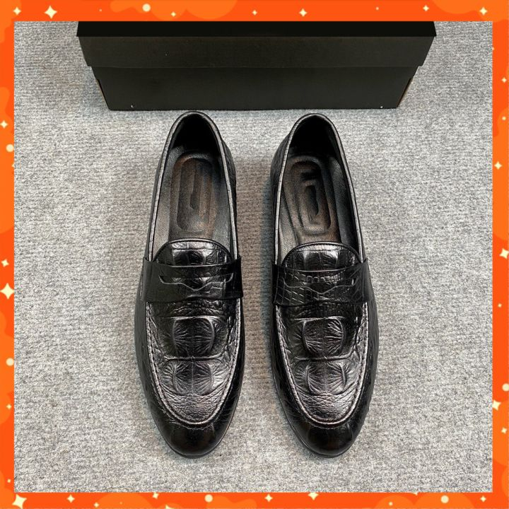 Giày Lười Công Sở Da Bò, Giày Da Nam Cao Cấp Màu Đen