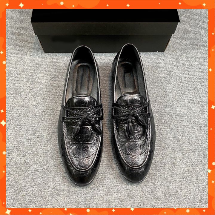 Giày Lười Công Sở Da Bò, Giày Da Nam Cao Cấp Màu Đen