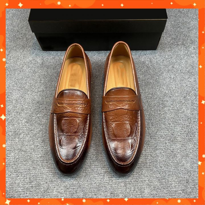 Giày Lười Công Sở Da Bò, Giày Da Nam Cao Cấp Màu Đen