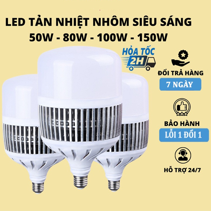 Bóng Đèn Led Bulb, Đèn Búp Trụ, Đui E27, Tản Nhiệt NHÔM, Ánh Sáng Trắng, Dùng Cho Nhà, Xưởng, Đèn Đường...