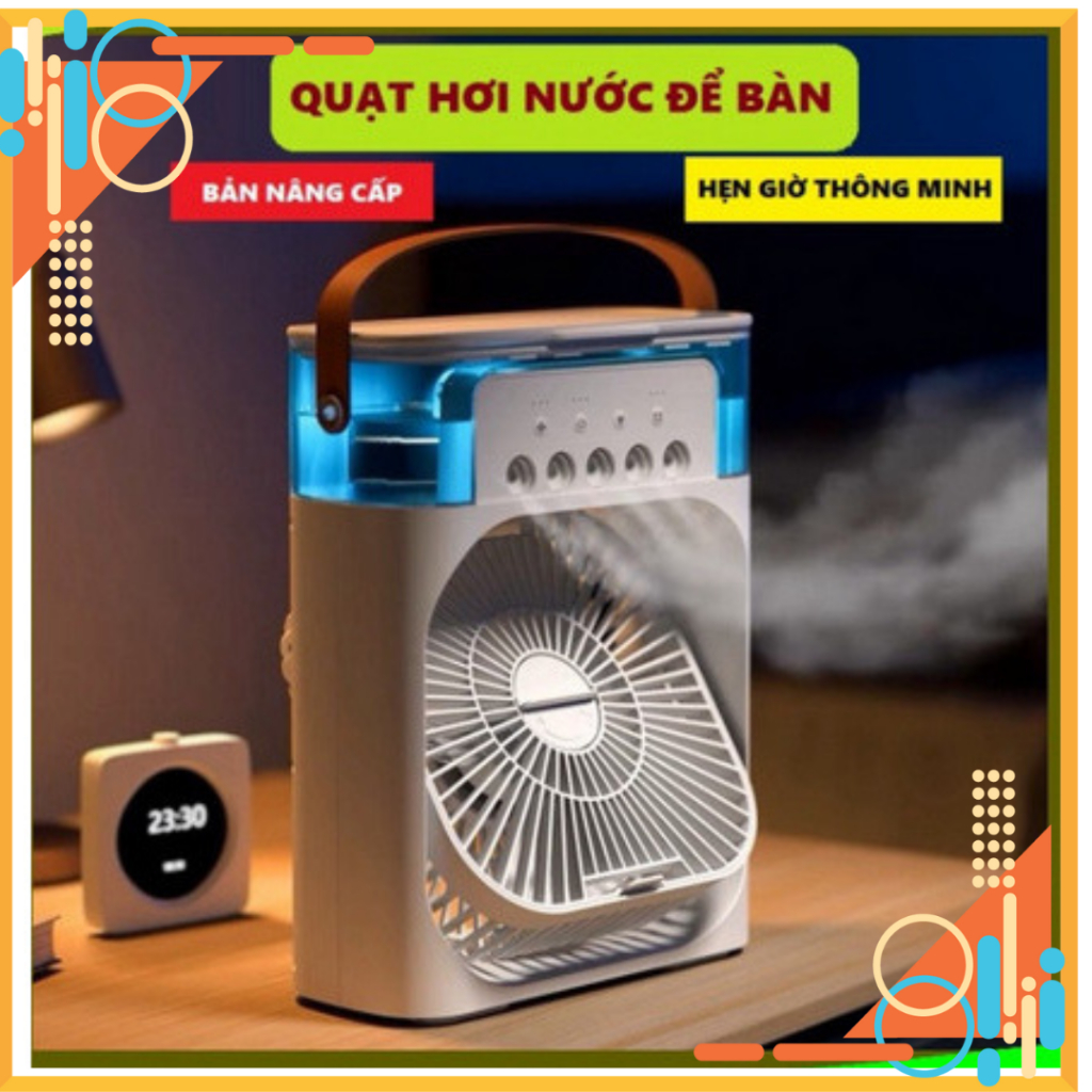 Quạt điều hòa phun sương dung tích 600ml quạt làm mát 3 chế độ tích hợp đèn led