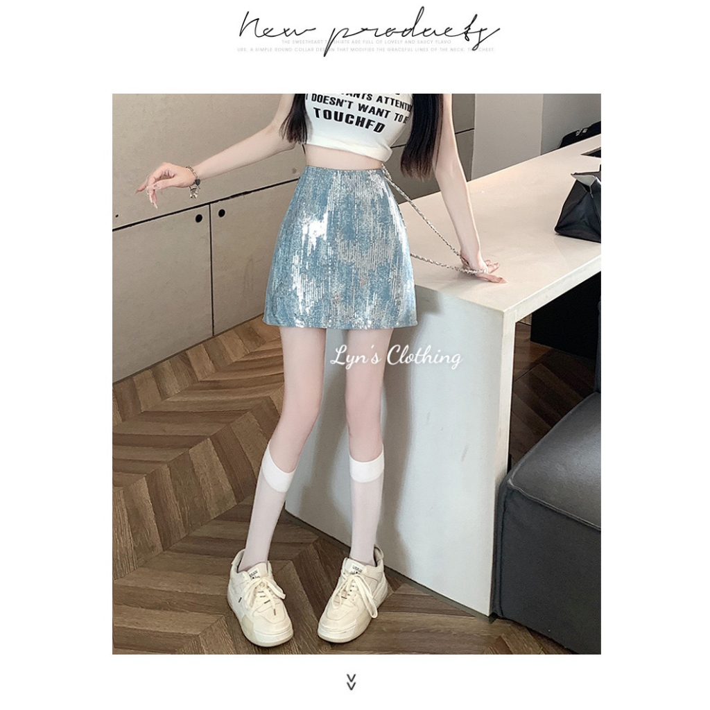 Chân váy chữ A họa tiết phối nhũ kimsa thời trang phong cách Ulzzang Hàn Quốc