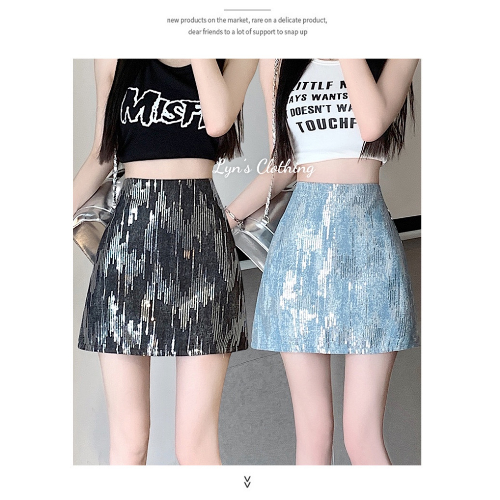 Chân váy chữ A họa tiết phối nhũ kimsa thời trang phong cách Ulzzang Hàn Quốc