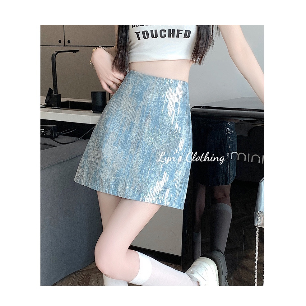 Chân váy chữ A họa tiết phối nhũ kimsa thời trang phong cách Ulzzang Hàn Quốc