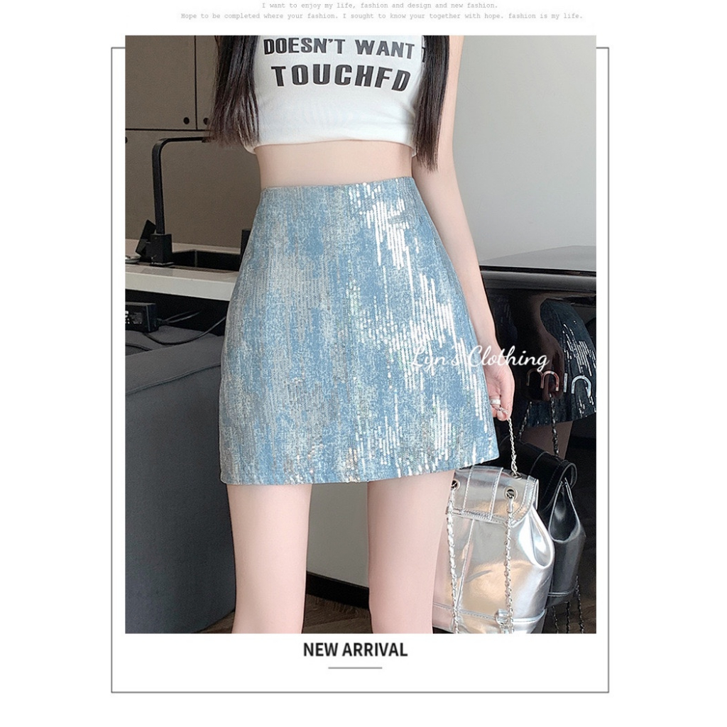 Chân váy chữ A họa tiết phối nhũ kimsa thời trang phong cách Ulzzang Hàn Quốc