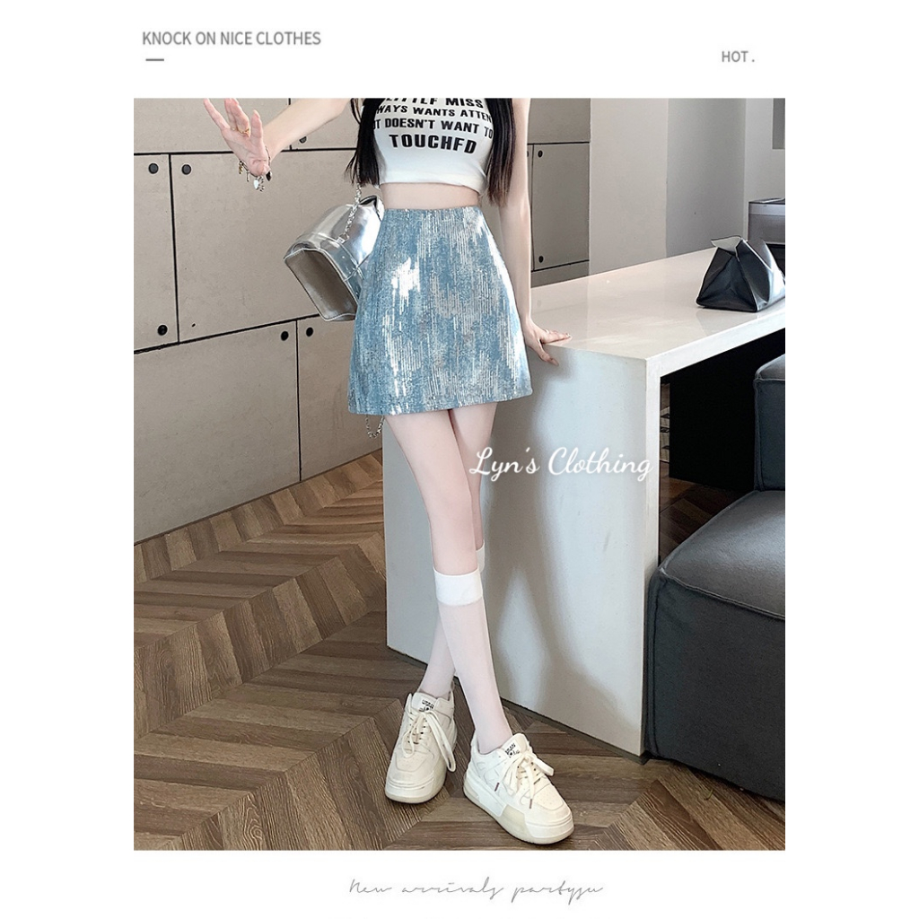 Chân váy chữ A họa tiết phối nhũ kimsa thời trang phong cách Ulzzang Hàn Quốc