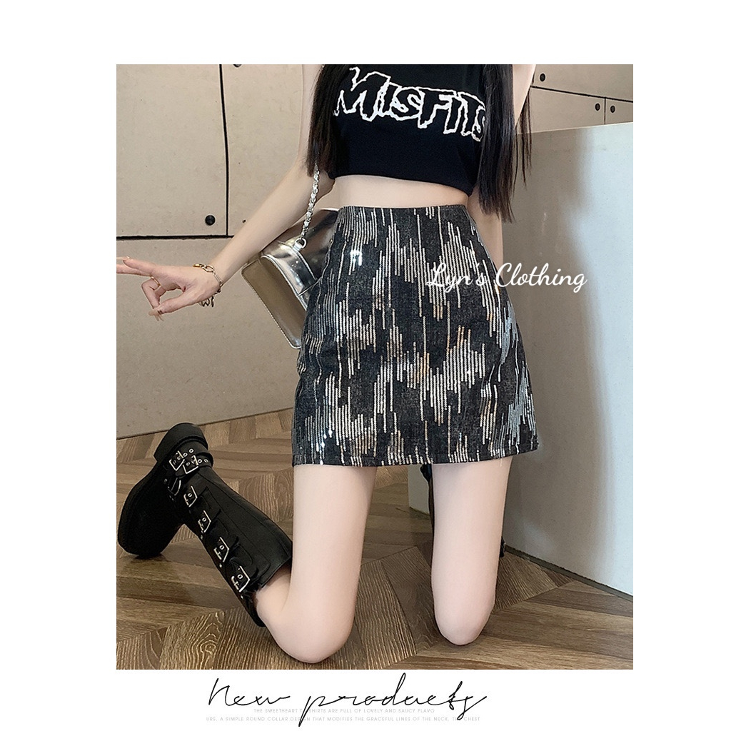 Chân váy chữ A họa tiết phối nhũ kimsa thời trang phong cách Ulzzang Hàn Quốc