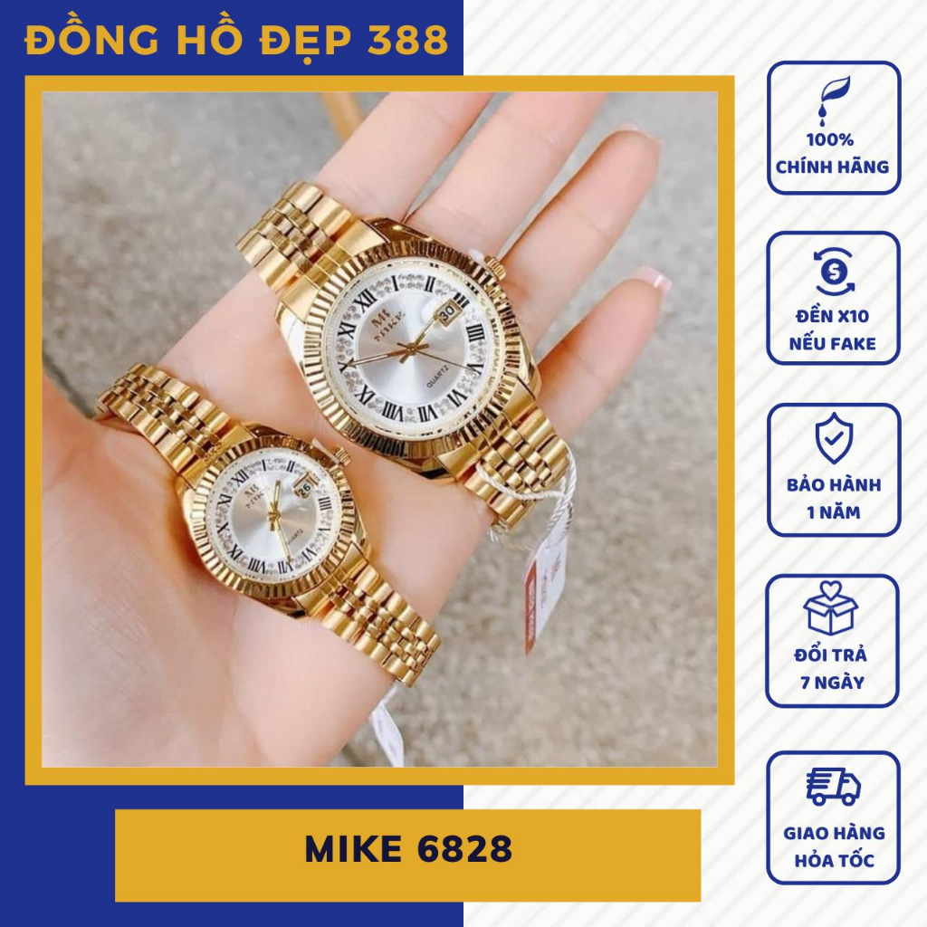 Đồng hồ nam nữ, đồng hồ cặp đôi chính hãng Mike 6828 mặt tròn, chống nước, bảo hành 12 tháng