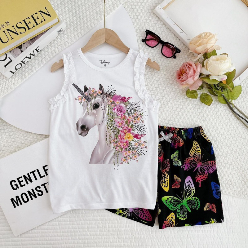 Đồ bộ bé gái, bộ đùi sát nách cotton VNXK