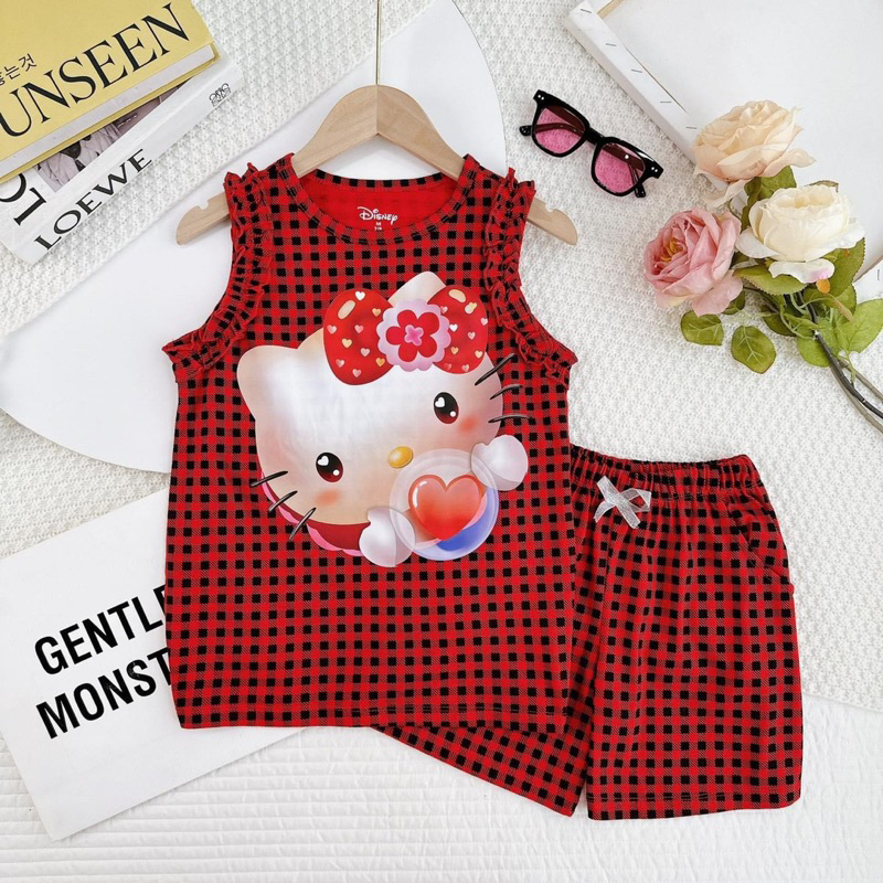 Đồ bộ bé gái, bộ đùi sát nách cotton VNXK