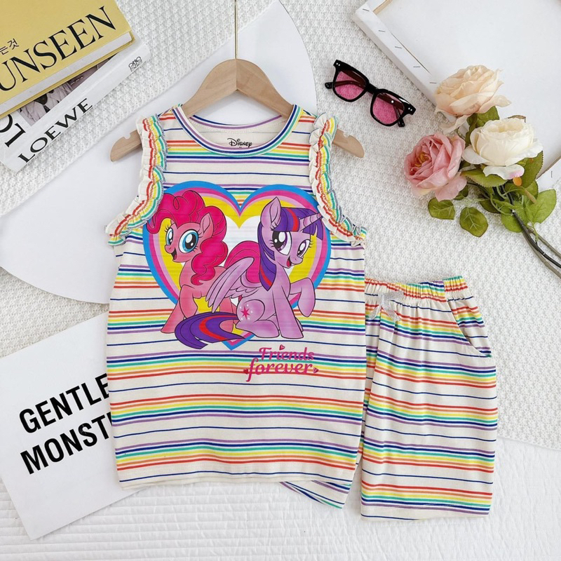 Đồ bộ bé gái, bộ đùi sát nách cotton VNXK