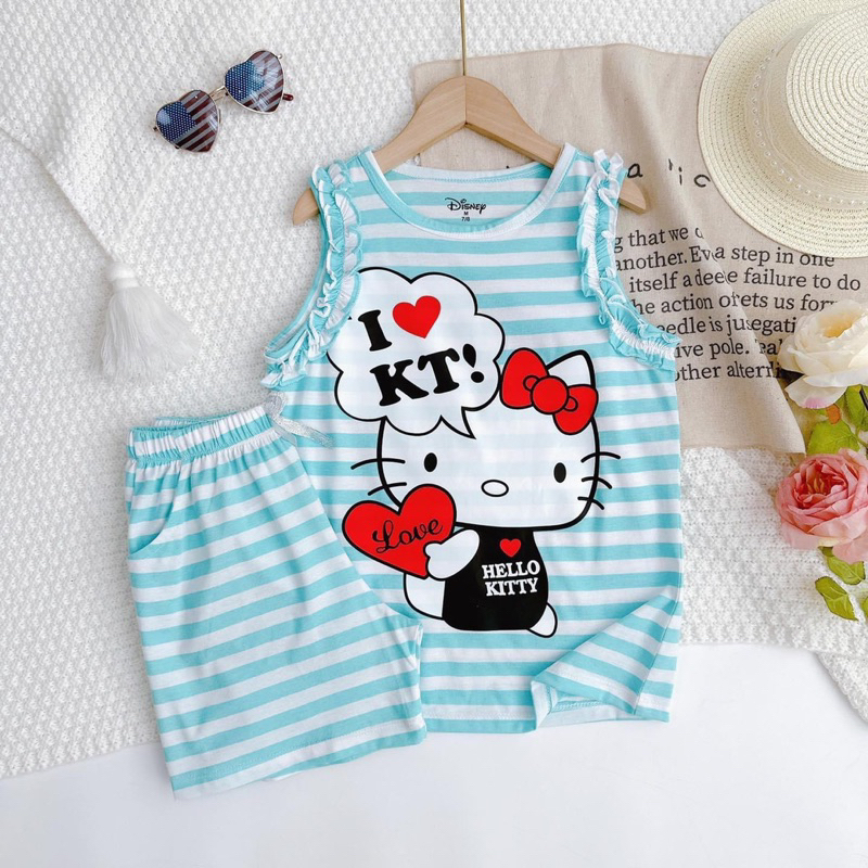 Đồ bộ bé gái, bộ đùi sát nách cotton VNXK