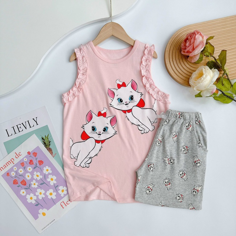 Đồ bộ bé gái, bộ đùi sát nách cotton VNXK
