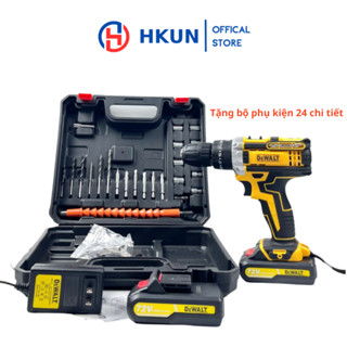 Máy khoan pin cầm tay Dewalt 72v, khoan pin 3 chức năng khoan tường, bắt vít, khoan sắt tặng phụ kiện 24 chi tiết