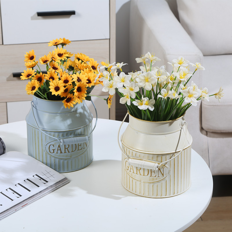 Bình cắm hoa thiếc có quai xách chậu phong cách Bắc Âu, xô sắt trồng hoa vintage