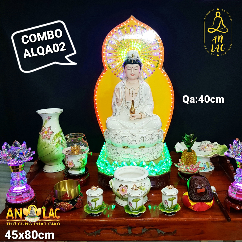 Bộ Sứ Thờ Cúng Sen Nổi Màu Xanh Lá Cao Cấp SUO XL