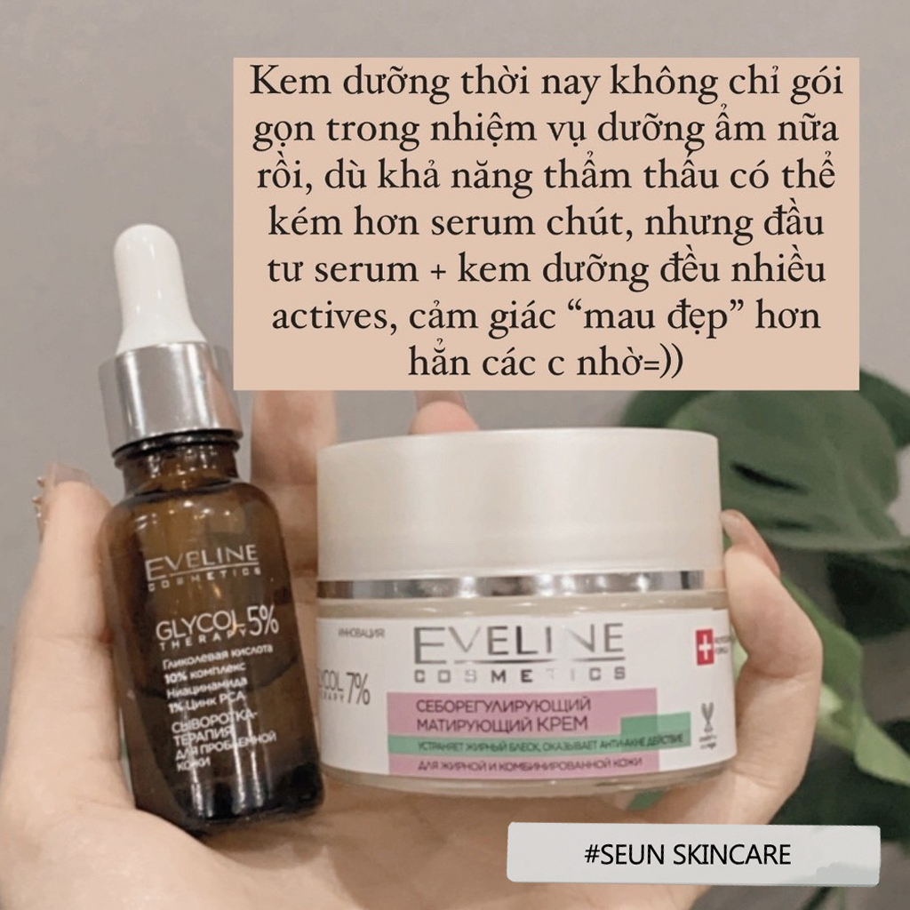 Kem dưỡng da Eveline Glycol Therapy kiềm dầu, ngừa mụn, làm sáng da 50ML