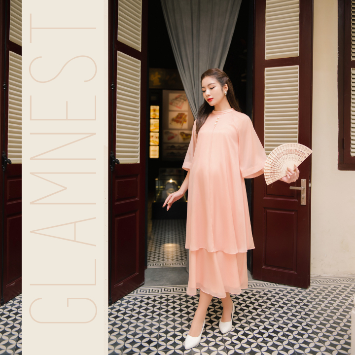 Áo Dài Bầu Cách Tân Ý Nhi Váy Bầu Diện Tết Đầm Bầu Đẹp Hàng Thiết Kế Glam Nest AD005
