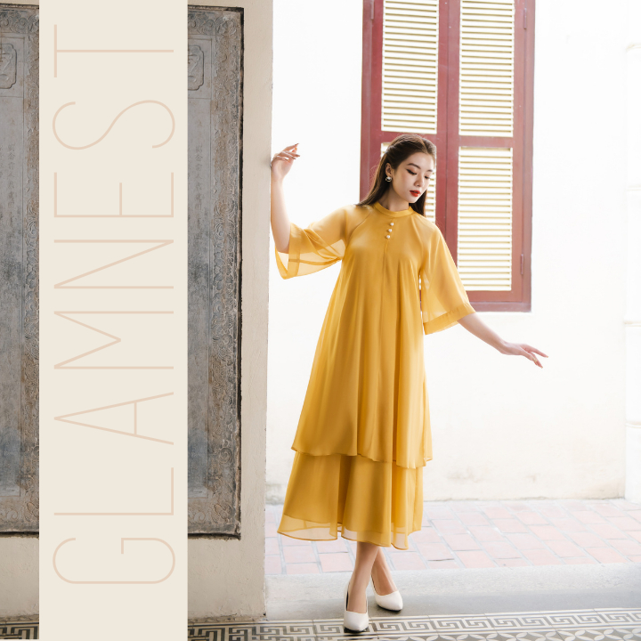 Áo Dài Bầu Cách Tân Ý Nhi Váy Bầu Diện Tết Đầm Bầu Đẹp Hàng Thiết Kế Glam Nest AD005